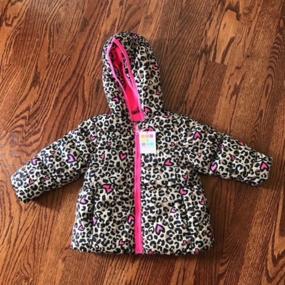 Healthtex Baby Girls 18M Bubble Puffer Jacket, Khaki Animal Print New